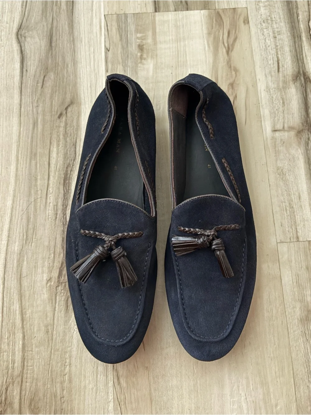 Zara Navy Suede Tassel Loafers for Men